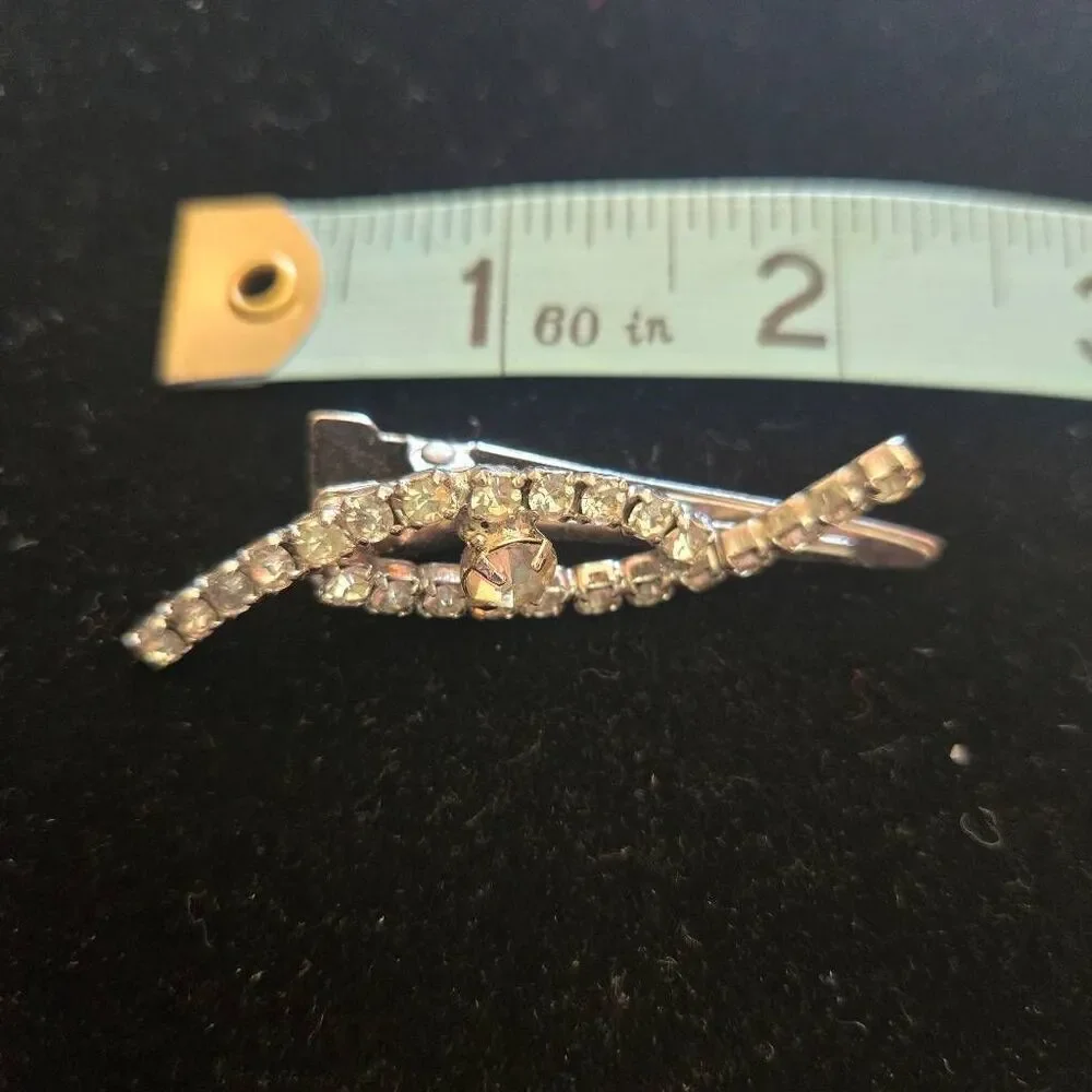 Vintage Rhinestone Clip Barrette Silver Tone Japan 1950s